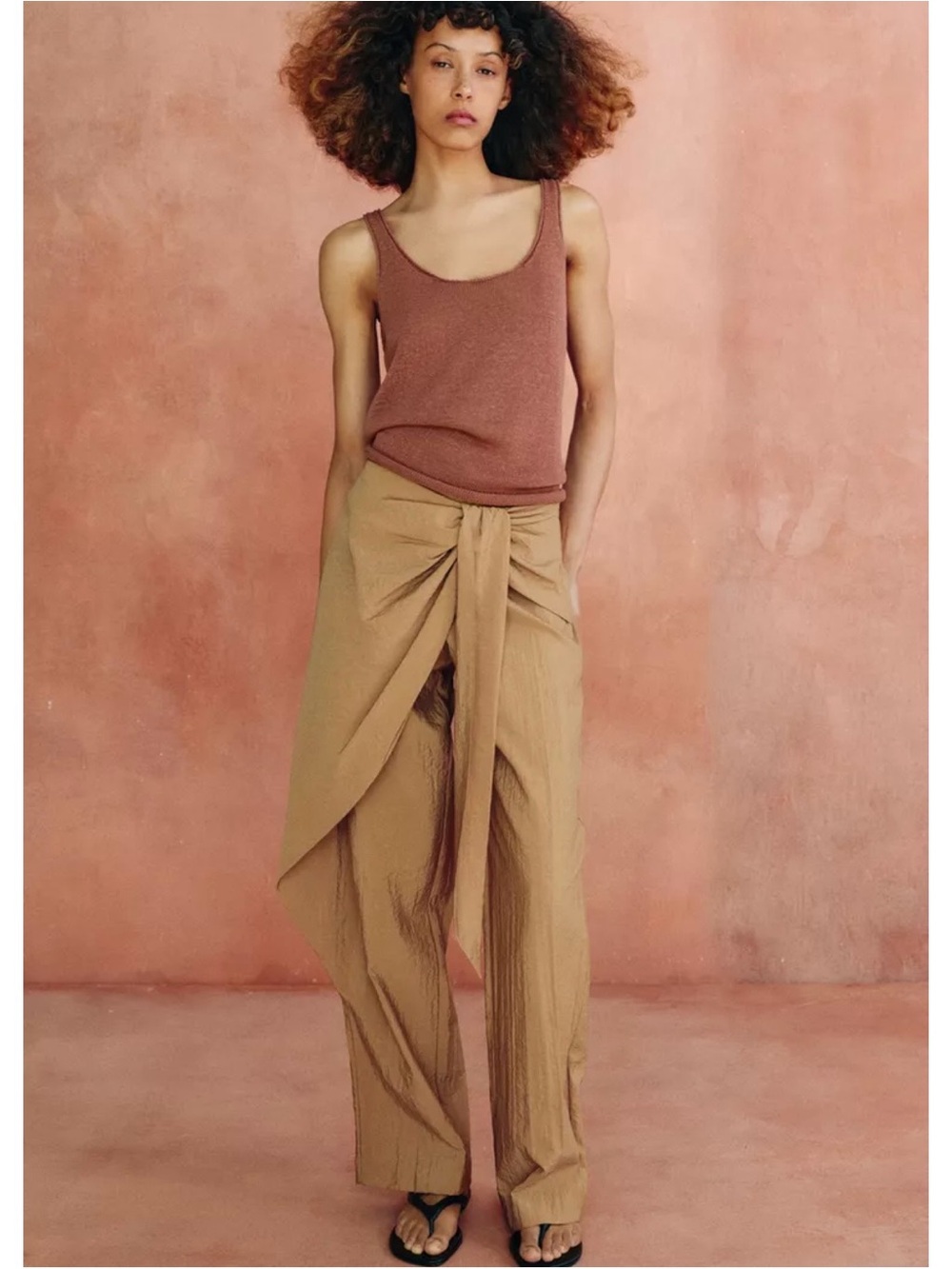 Zara Tan Wrap-Front Pants